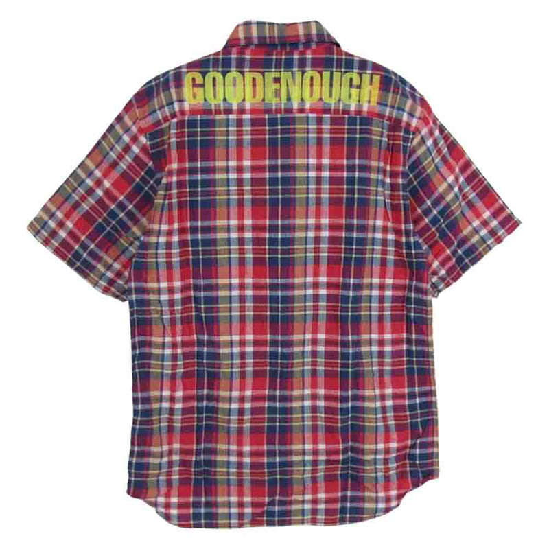 GOODENOUGH グッドイナフ GE-133009 MADRAS S／S REGULAR SHIRT 背ロゴ マドラス チェック 半袖 シャツ レッド系 M【中古】