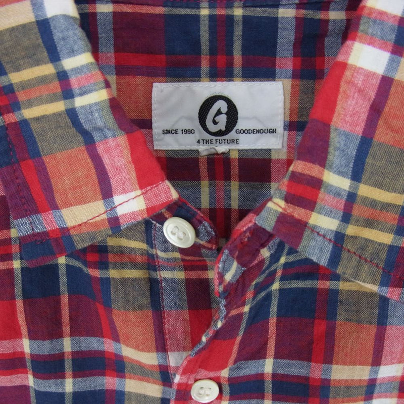 GOODENOUGH グッドイナフ GE-133009 MADRAS S／S REGULAR SHIRT 背ロゴ マドラス チェック 半袖 シャツ レッド系 M【中古】