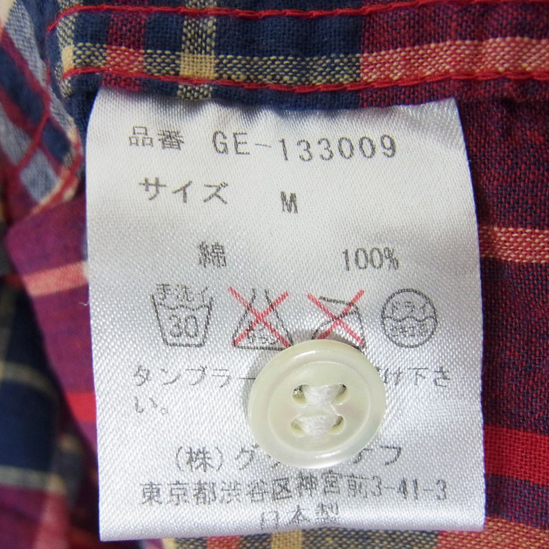 GOODENOUGH グッドイナフ GE-133009 MADRAS S／S REGULAR SHIRT 背ロゴ マドラス チェック 半袖 シャツ レッド系 M【中古】