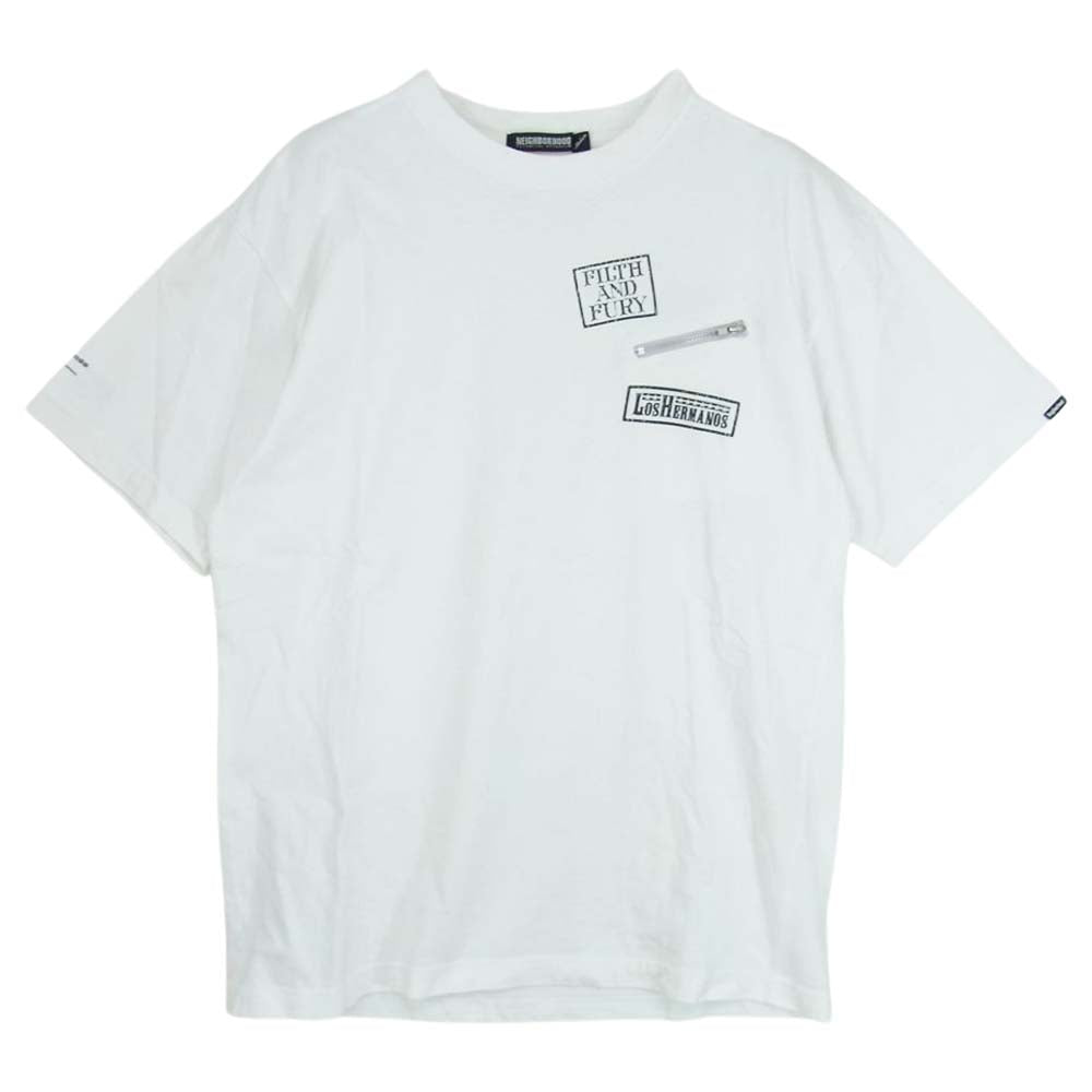 NEIGHBORHOOD ネイバーフッド FILTH AND FURY フィルス アンド フューリー 胸ポケット ジップ ロゴ 半袖 Tシャツ ホワイト系 M【中古】