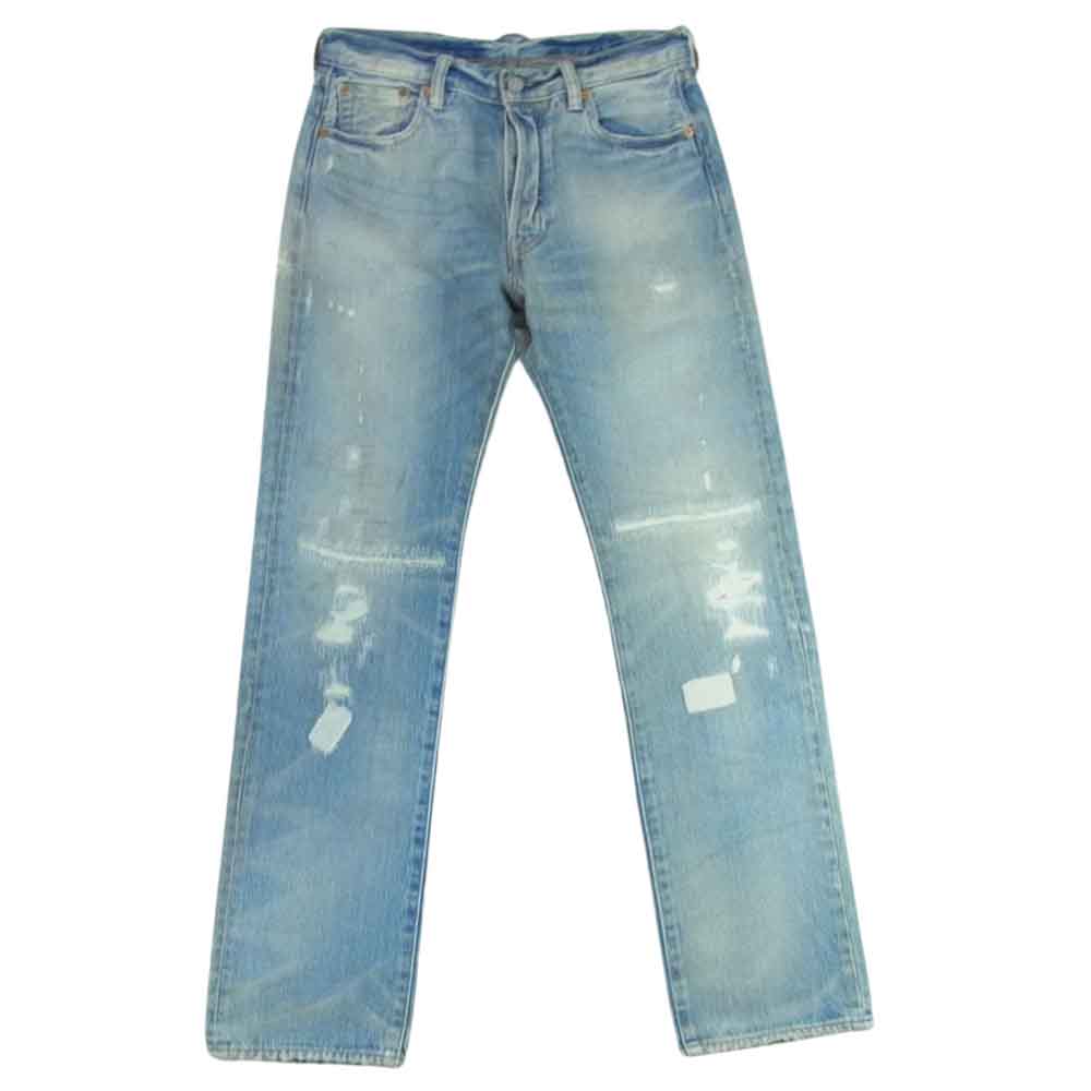 Levi's リーバイス 00501-12 45 501 クラッシュ リペア 加工 オリジナル ボタンフライ ストレート デニム パンツ インディゴブルー系【中古】