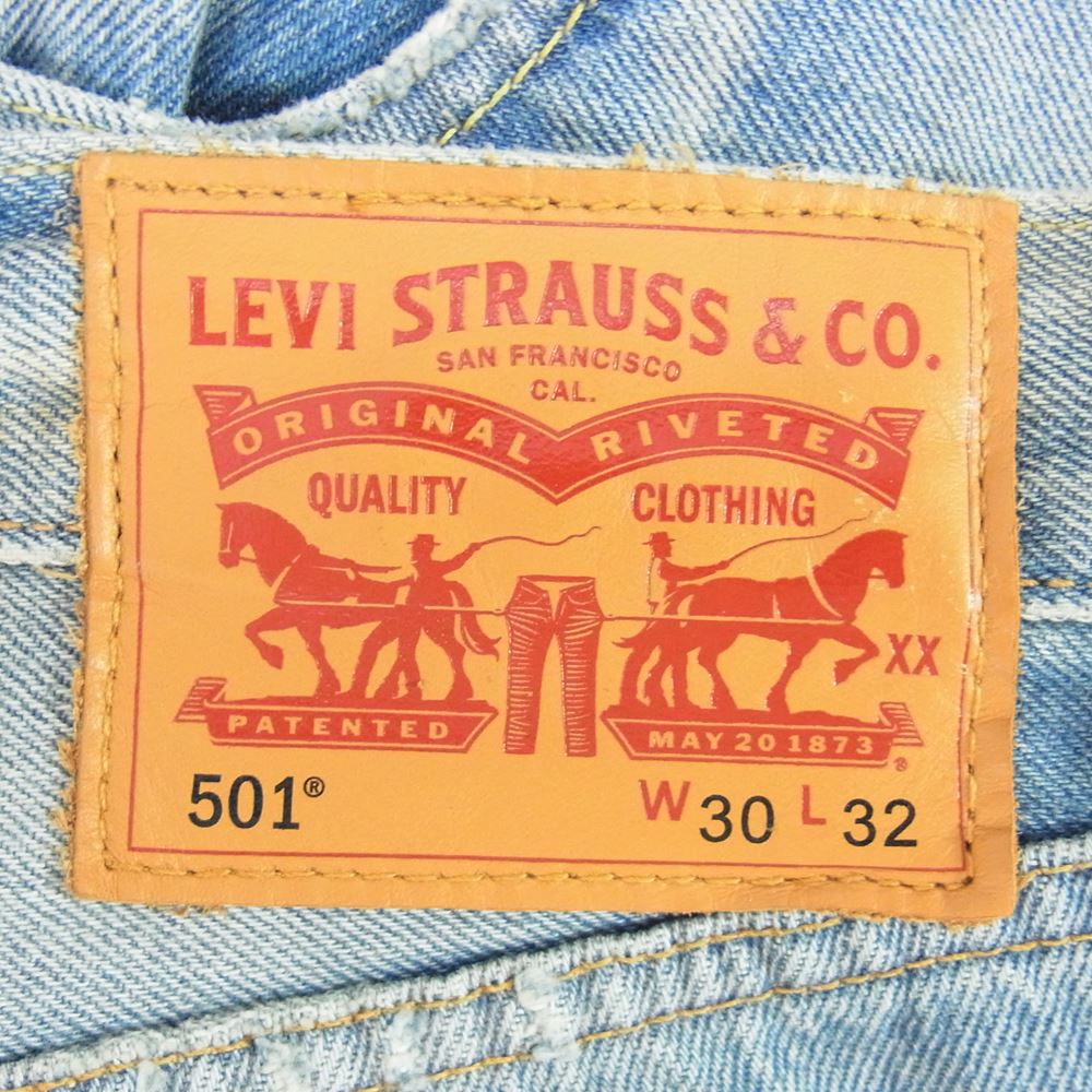 Levi's リーバイス 00501-12 45 501 クラッシュ リペア 加工 オリジナル ボタンフライ ストレート デニム パンツ インディゴブルー系【中古】