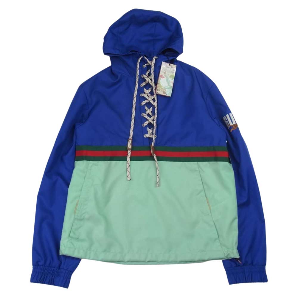GUCCI グッチ GUCCI TIGER タイガー レースアップ プルオーバー アノラック ジャケット ブルー系 グリーン系 44【新古品】【未使用】【中古】