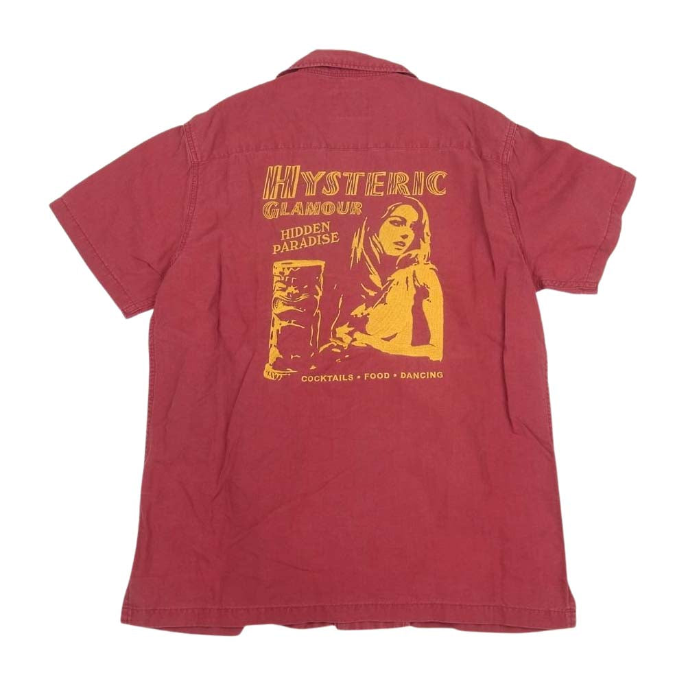 HYSTERIC GLAMOUR ヒステリックグラマー 02172AH07 HIDDEN PARADISE刺繍 ボーリング 半袖 シャツ レッド系 S【中古】