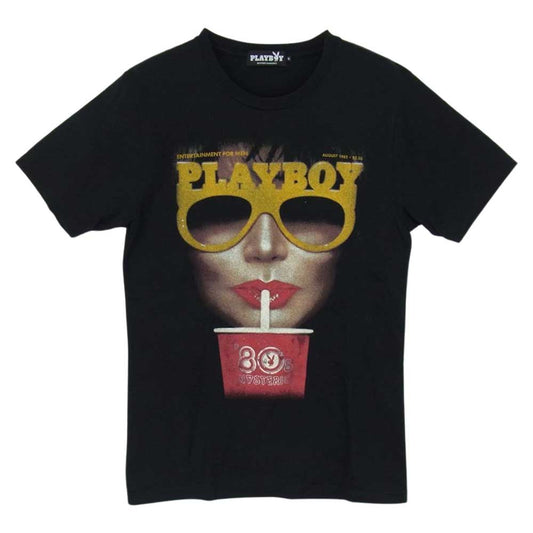 HYSTERIC GLAMOUR ヒステリックグラマー 1261CT05 × PLAYBOY プレイボーイ プリント 半袖 Tシャツ ブラック系 S【中古】