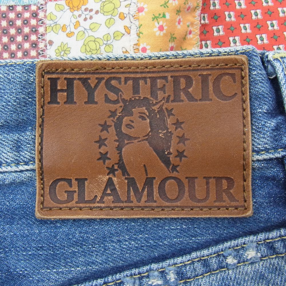 HYSTERIC GLAMOUR ヒステリックグラマー 02171AP09 PWR 加工 デニム スリム ストレート RT バンダナ スタッズ パッチワーク パンツ インディゴブルー系 30インチ【中古】