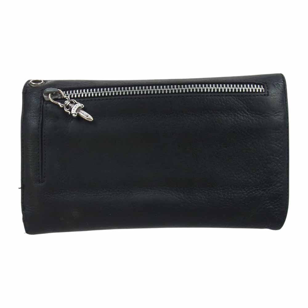 CHROME HEARTS クロムハーツ（原本無） WAVE CROSS BALL ウェーブ クロスボールボタン レザー ウォレット ブラック系【中古】