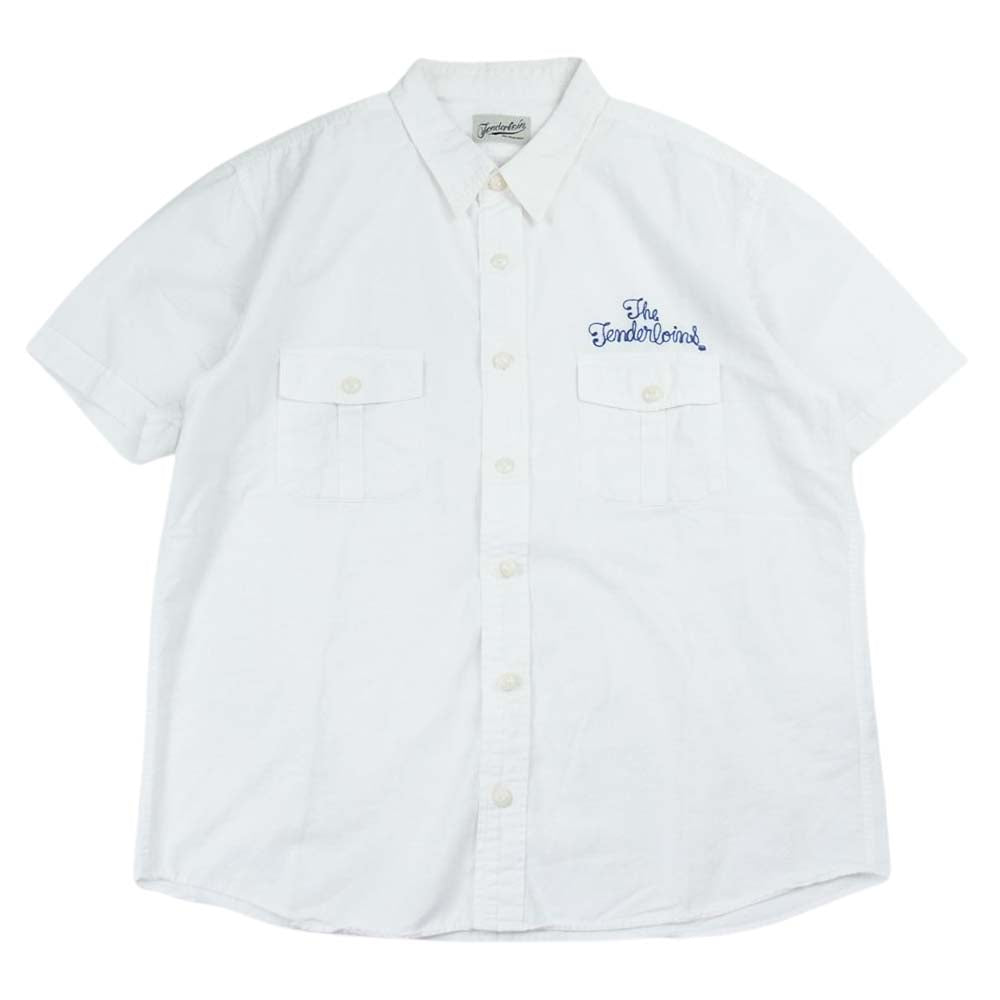 TENDERLOIN テンダーロイン T-WORK SHT SLUB S/S スラブ チェーンステッチ ロゴ刺繍 半袖 ワークシャツ ホワイト系 L【中古】