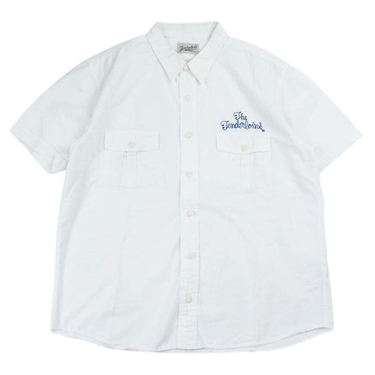 TENDERLOIN テンダーロイン T-WORK SHT SLUB S/S スラブ チェーンステッチ ロゴ刺繍 半袖 ワークシャツ ホワイト系 L【中古】