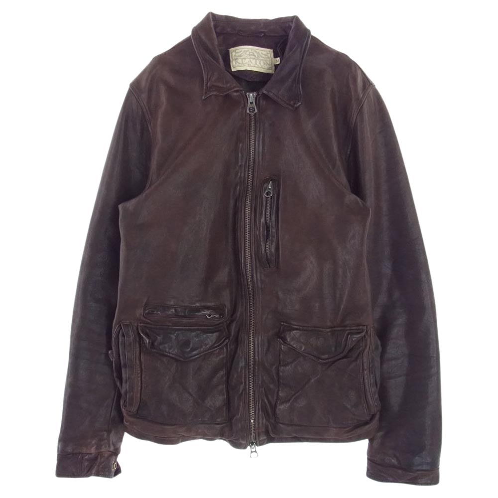キートンチェイス 100L-0313Z1 トレードマーク ラムレザー フルジップ シングル ライダース ジャケット ブラウン ダークブラウン系 M【中古】