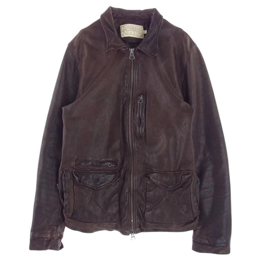 キートンチェイス 100L-0313Z1 トレードマーク ラムレザー フルジップ シングル ライダース ジャケット ブラウン ダークブラウン系 M【中古】