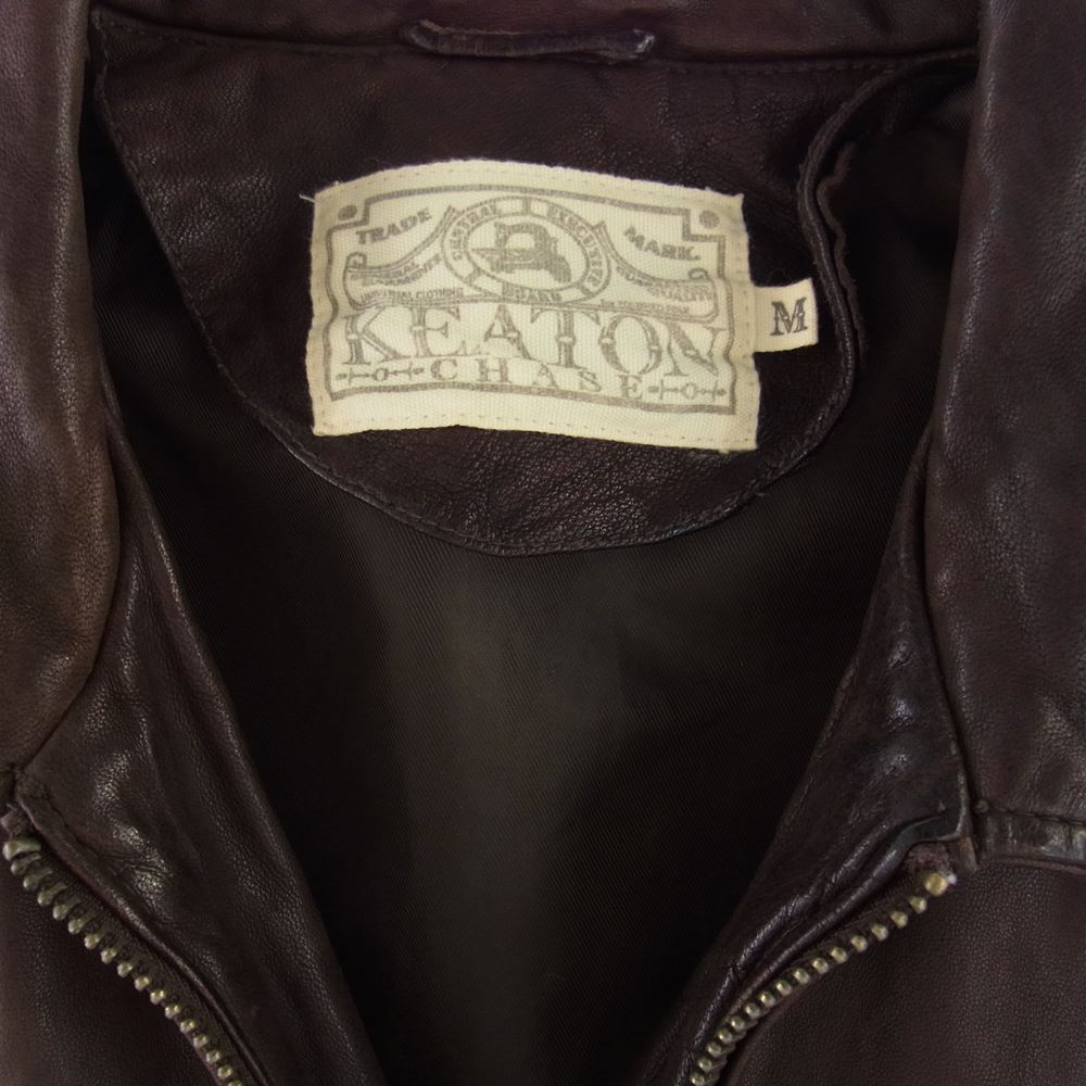 キートンチェイス 100L-0313Z1 トレードマーク ラムレザー フルジップ シングル ライダース ジャケット ブラウン ダークブラウン系 M【中古】