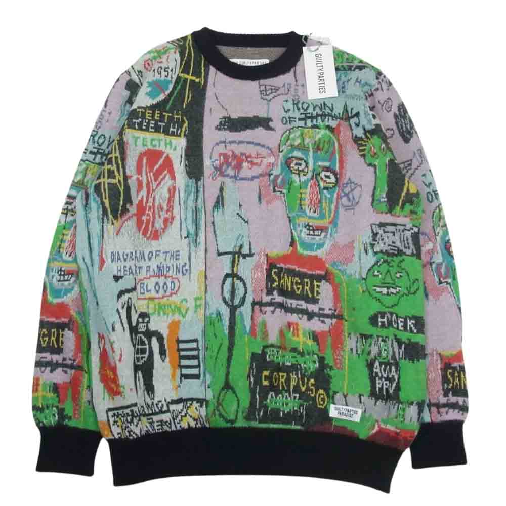 WACKO MARIA ワコマリア 22AW BASQUIAT-WM-KN03 × JEAN MICHEL BASQUIAT ジャン＝ミシェル・バスキア CREW NECK SWEATER クルーネック セーター マルチカラー系 L【新古品】【未使用】【中古】