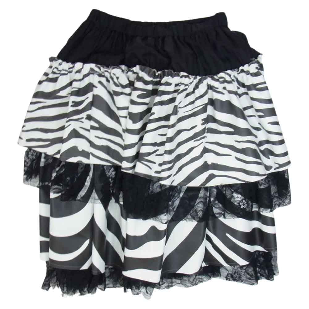 COMME des GARCONS コムデギャルソン 22AW GJ-S007 本ライン ゼブラ柄フェイクレザー キュプラ切替 レース ティアード スカート ブラック系 XS【極上美品】【中古】
