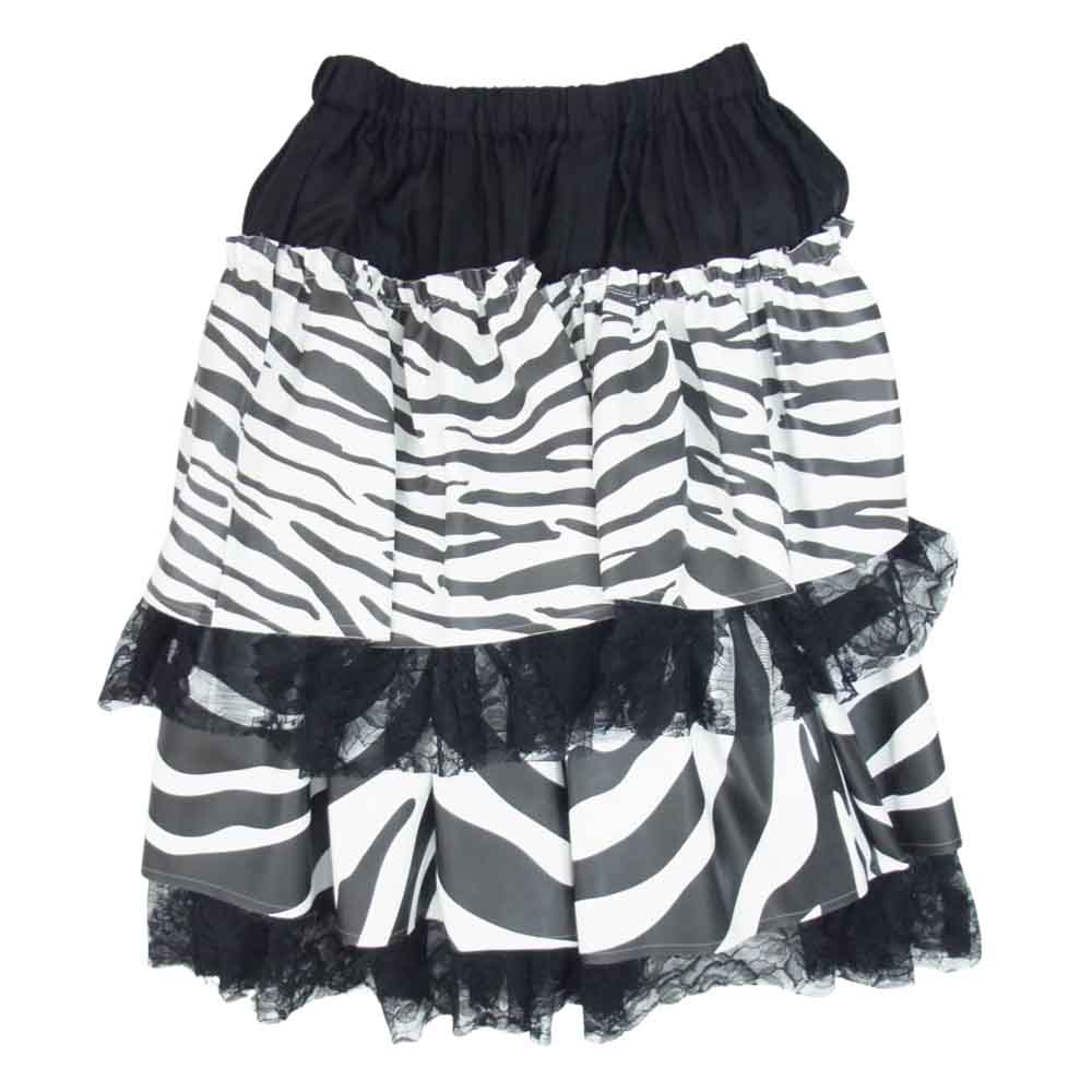 COMME des GARCONS コムデギャルソン 22AW GJ-S007 本ライン ゼブラ柄フェイクレザー キュプラ切替 レース ティアード スカート ブラック系 XS【極上美品】【中古】