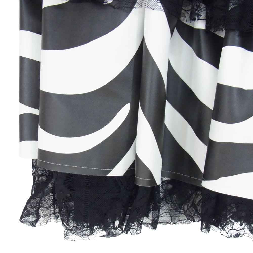 COMME des GARCONS コムデギャルソン 22AW GJ-S007 本ライン ゼブラ柄フェイクレザー キュプラ切替 レース ティアード スカート ブラック系 XS【極上美品】【中古】