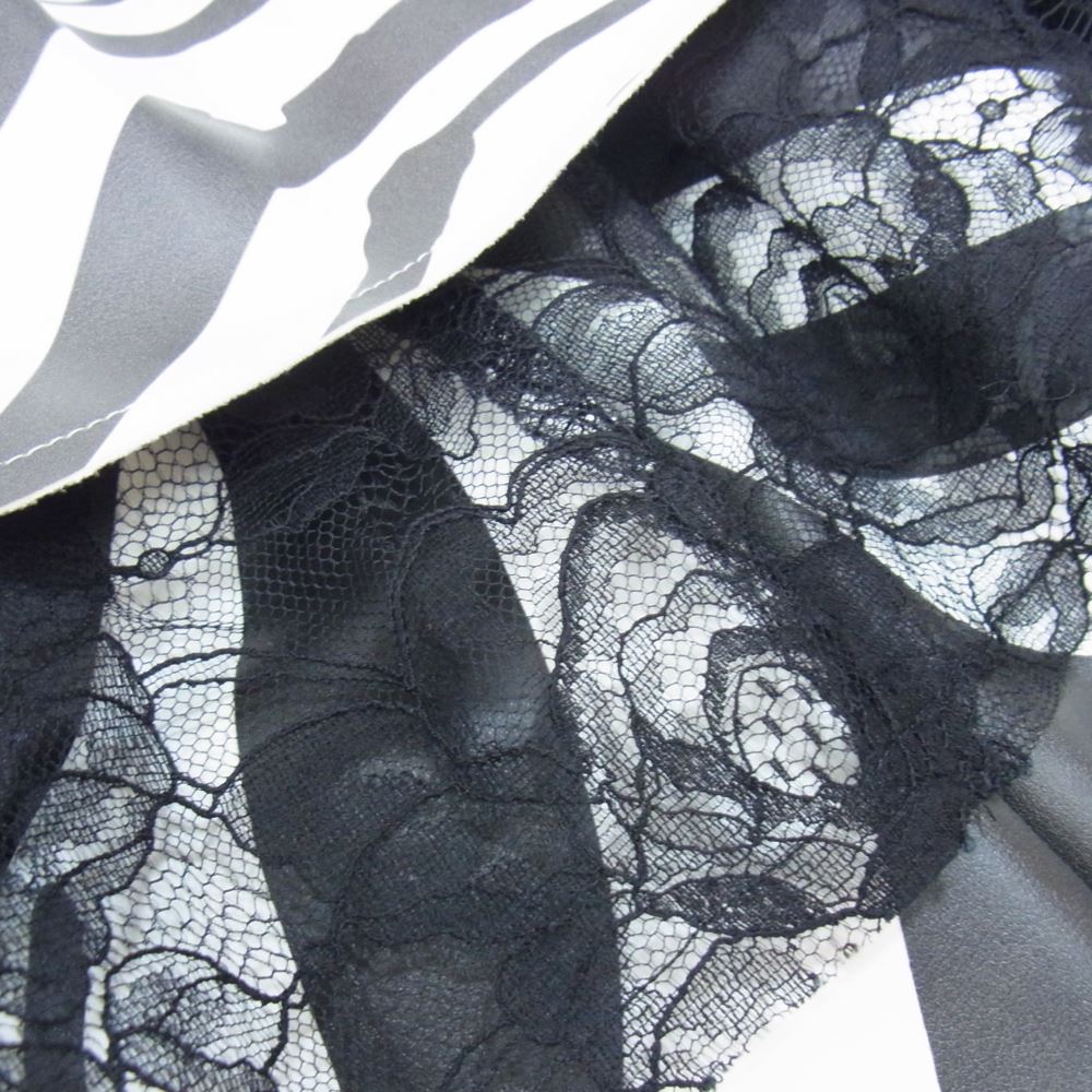 COMME des GARCONS コムデギャルソン 22AW GJ-S007 本ライン ゼブラ柄フェイクレザー キュプラ切替 レース ティアード スカート ブラック系 XS【極上美品】【中古】