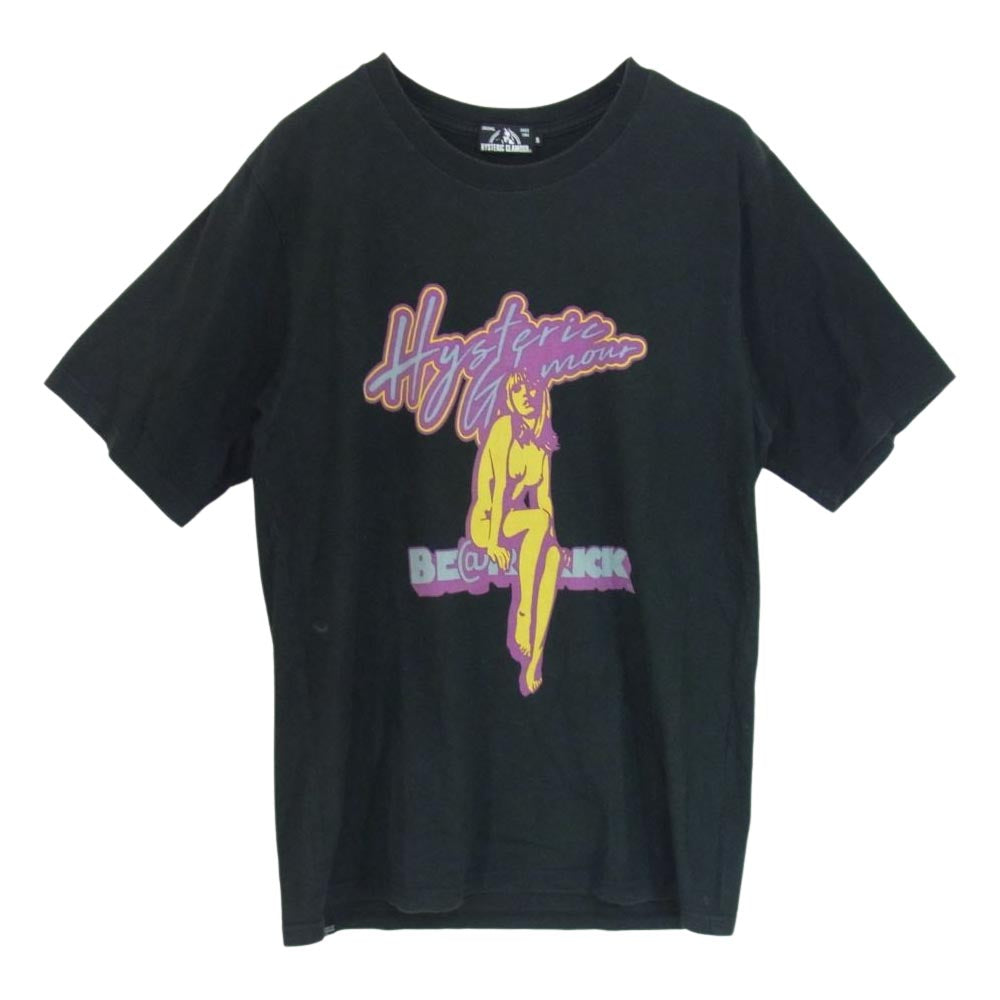 HYSTERIC GLAMOUR ヒステリックグラマー 02202CT22 × MEDICOM TOY メディコムトイ ガールプリント 半袖 Tシャツ ブラック系 S【中古】