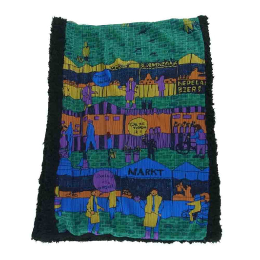 PLEATS PLEASE プリーツプリーズ イッセイミヤケ PP64-AD352 プリーツ加工 フリーマーケット プリント ボア ストール マフラー ブラック系 グリーン系【中古】