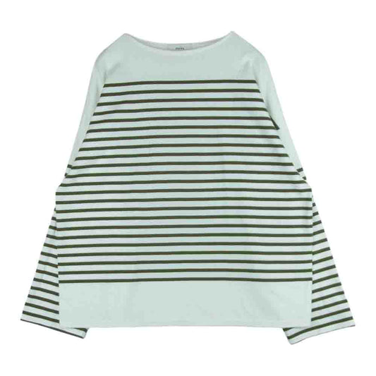 marka マーカ BASQUE SHIRT ORGANIC COTTON PANEL BORDER バスク ボーダー 長袖 Tシャツ ホワイト系 カーキ系 1【中古】