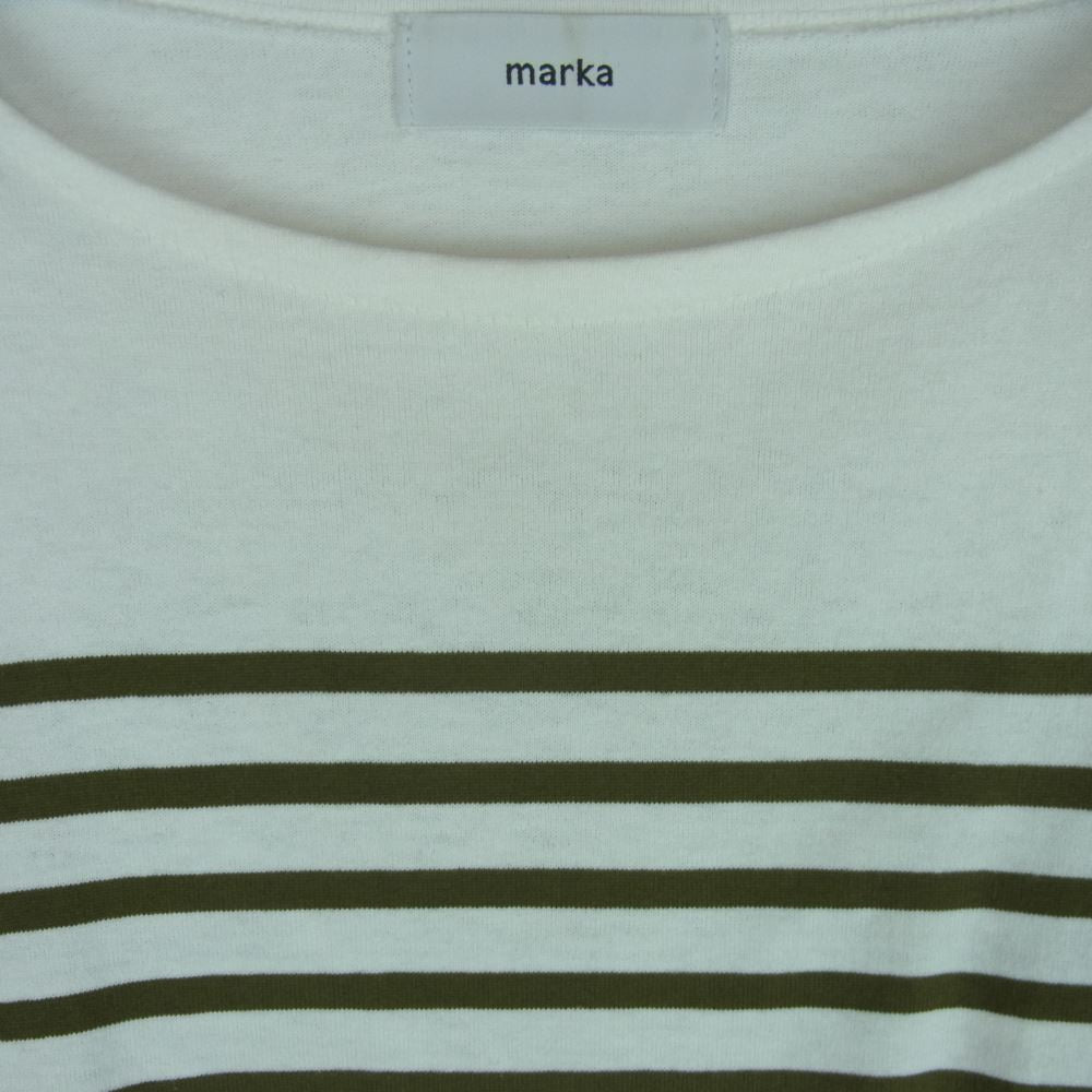 marka マーカ BASQUE SHIRT ORGANIC COTTON PANEL BORDER バスク ボーダー 長袖 Tシャツ ホワイト系 カーキ系 1【中古】