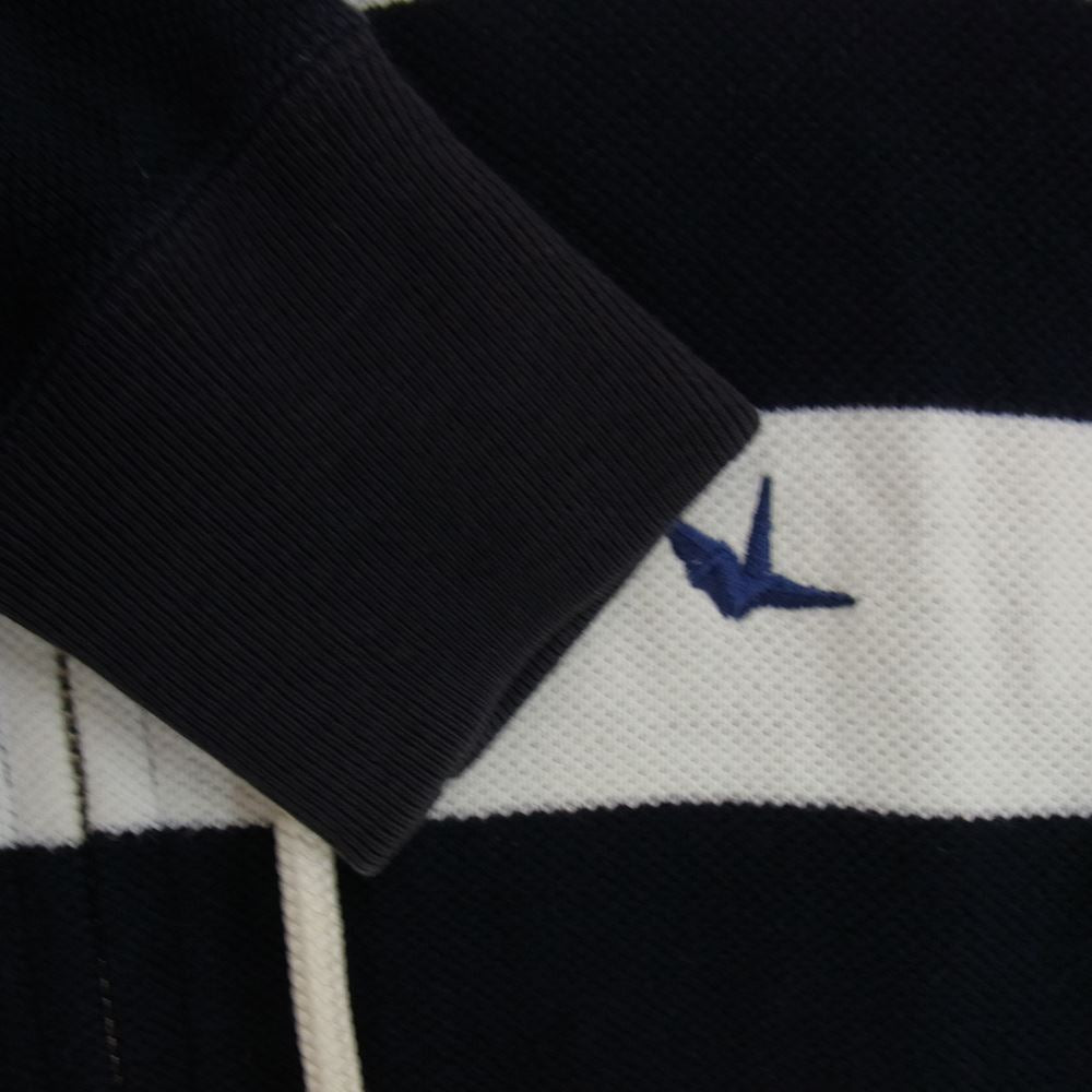 1piu1uguale3 ウノピュウノウグァーレトレ MRB085  COT099 ORIGINAL KANOKO BORDER PARKER 折り鶴刺繍 オリジナル 鬼鹿子 ボーダー フルジップ パーカー ネイビー系 3【中古】