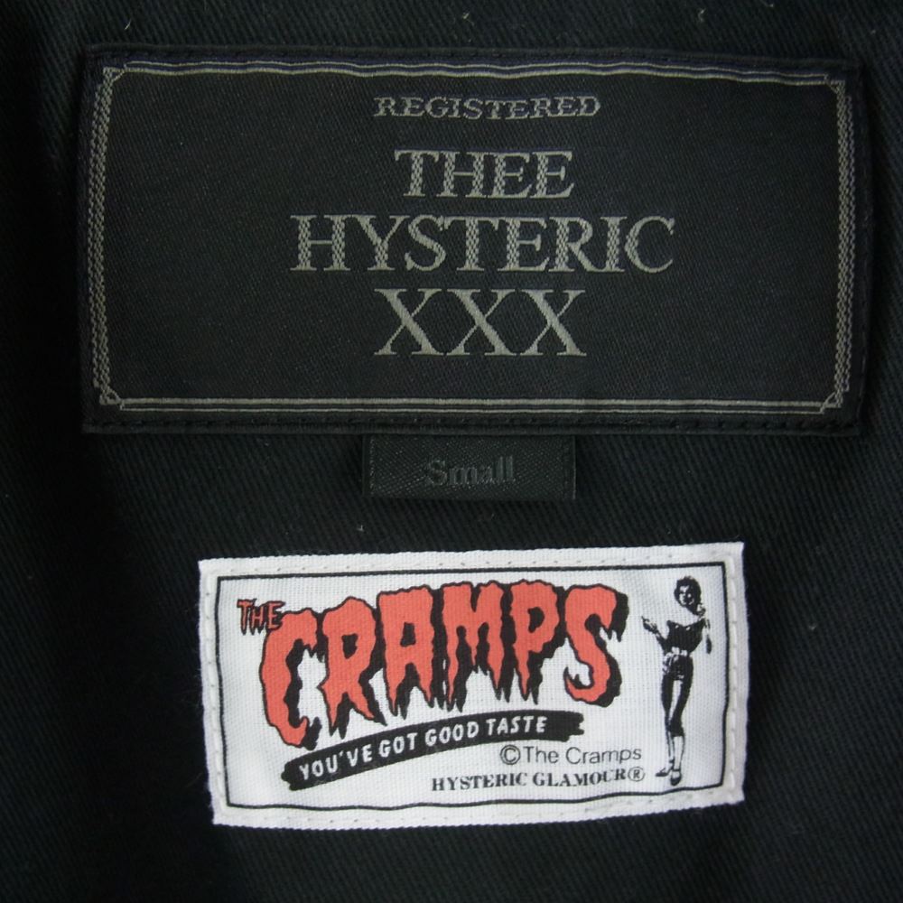 HYSTERIC GLAMOUR ヒステリックグラマー 17AW 06173LB02 THE CRAMPS CR/STUDS&PATCH リメイク ラムレザー ダブルライダース ジャケット バッジ スタッズ ブラック系 S【中古】