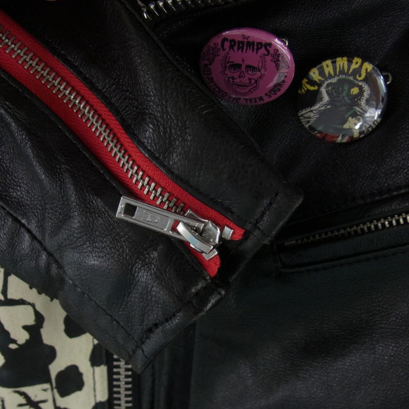 HYSTERIC GLAMOUR ヒステリックグラマー 17AW 06173LB02 THE CRAMPS CR/STUDS&PATCH リメイク ラムレザー ダブルライダース ジャケット バッジ スタッズ ブラック系 S【中古】