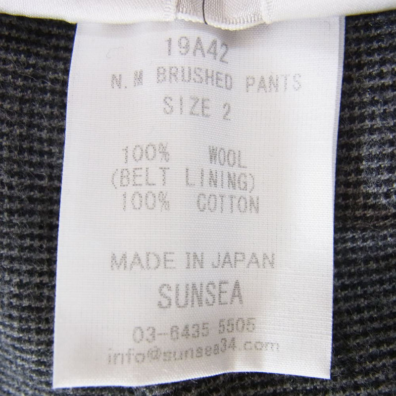 SUNSEA サンシー 19AW 19A42 N.M BRUSHED PANTS ウール スラックス ブラック チャコール系 2【新古品】【未使用】【中古】