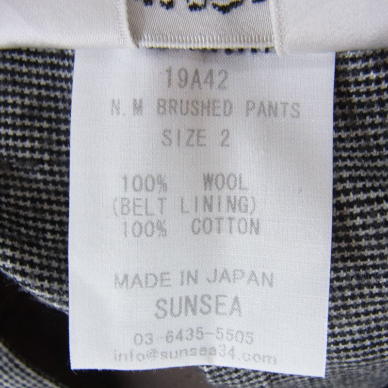 SUNSEA サンシー 19AW 19A42 N.M BRUSHED PANTS ウール スラックス グレー ブラック系 2【新古品】【未使用】【中古】