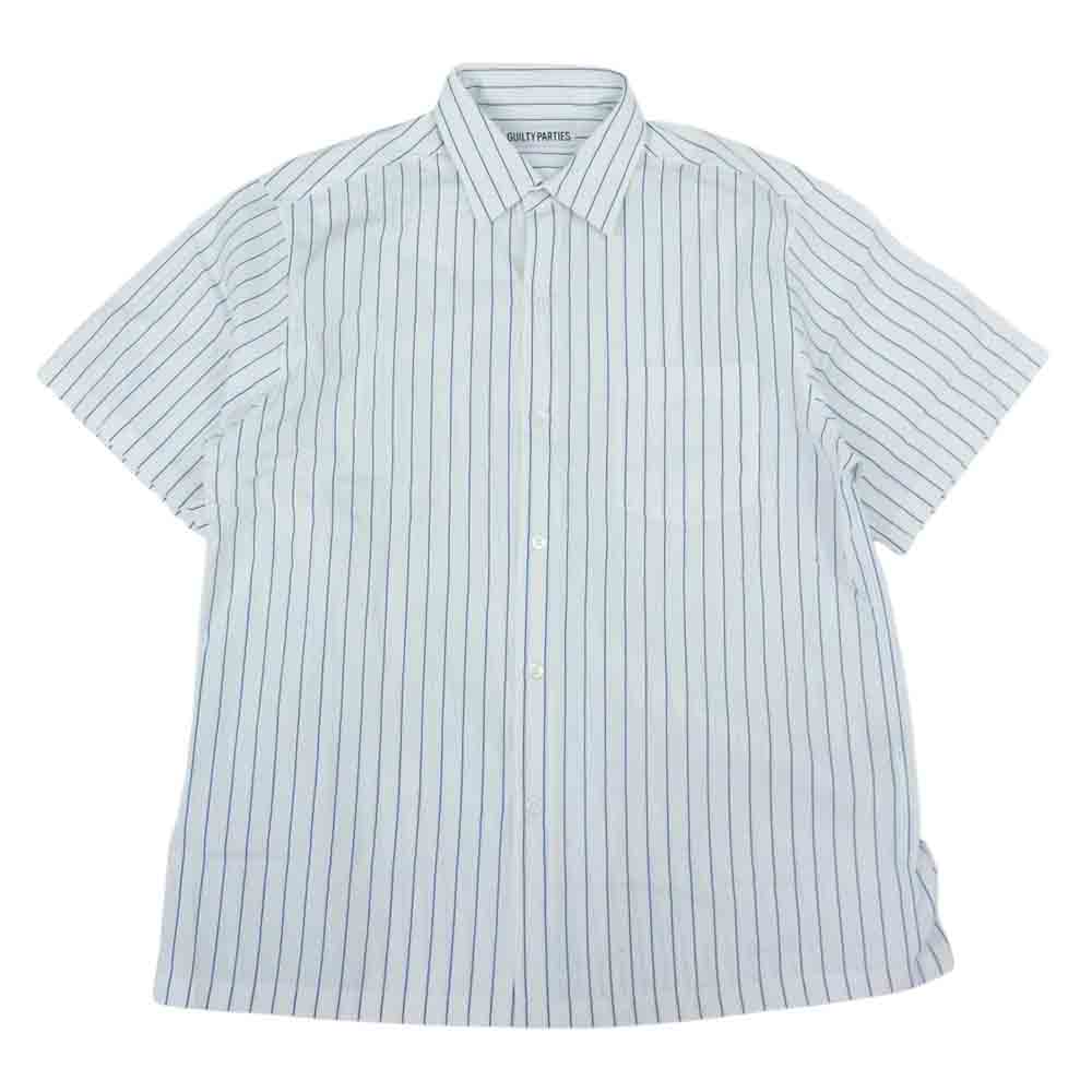 WACKO MARIA ワコマリア Thomas Mason STRIPED REGULAR COLLARED SHIRT トーマスメイソン ストライプ 半袖シャツ ホワイト系 S【中古】