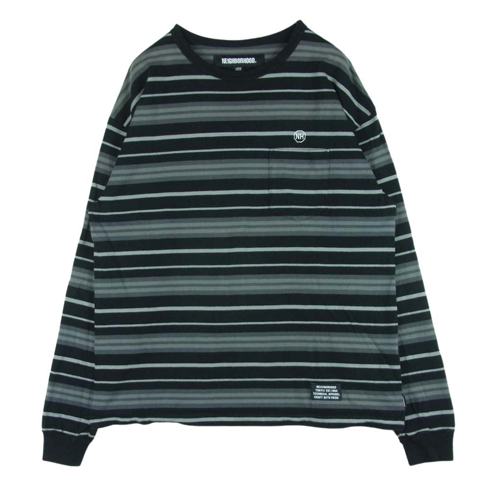 NEIGHBORHOOD ネイバーフッド 22AW 222UWNH-CSM01 BORDER CREWNECK LS.CO ボーダー クルーネック ロングスリーブ カットソー ブラック系 グレー系 L【中古】