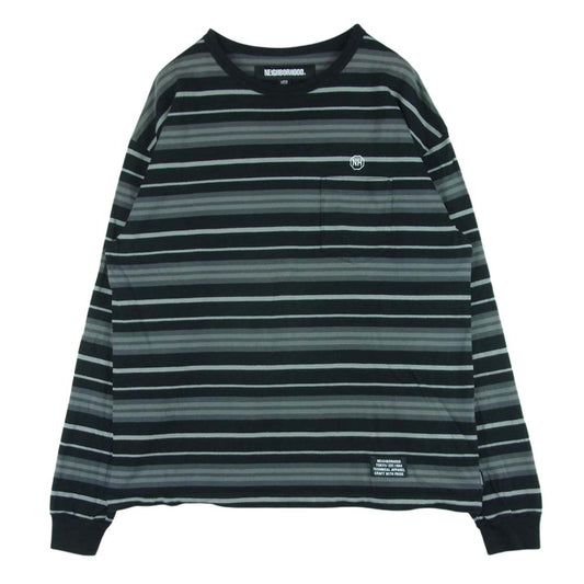 NEIGHBORHOOD ネイバーフッド 22AW 222UWNH-CSM01 BORDER CREWNECK LS.CO ボーダー クルーネック ロングスリーブ カットソー ブラック系 グレー系 L【中古】