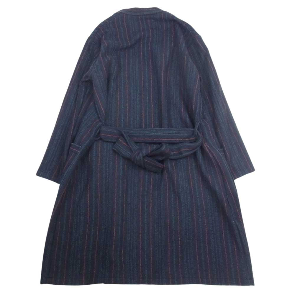 WACKO MARIA ワコマリア MULTI STRIPED GOWN COAT ウール リネン ガウン コート ネイビー系 M【中古】