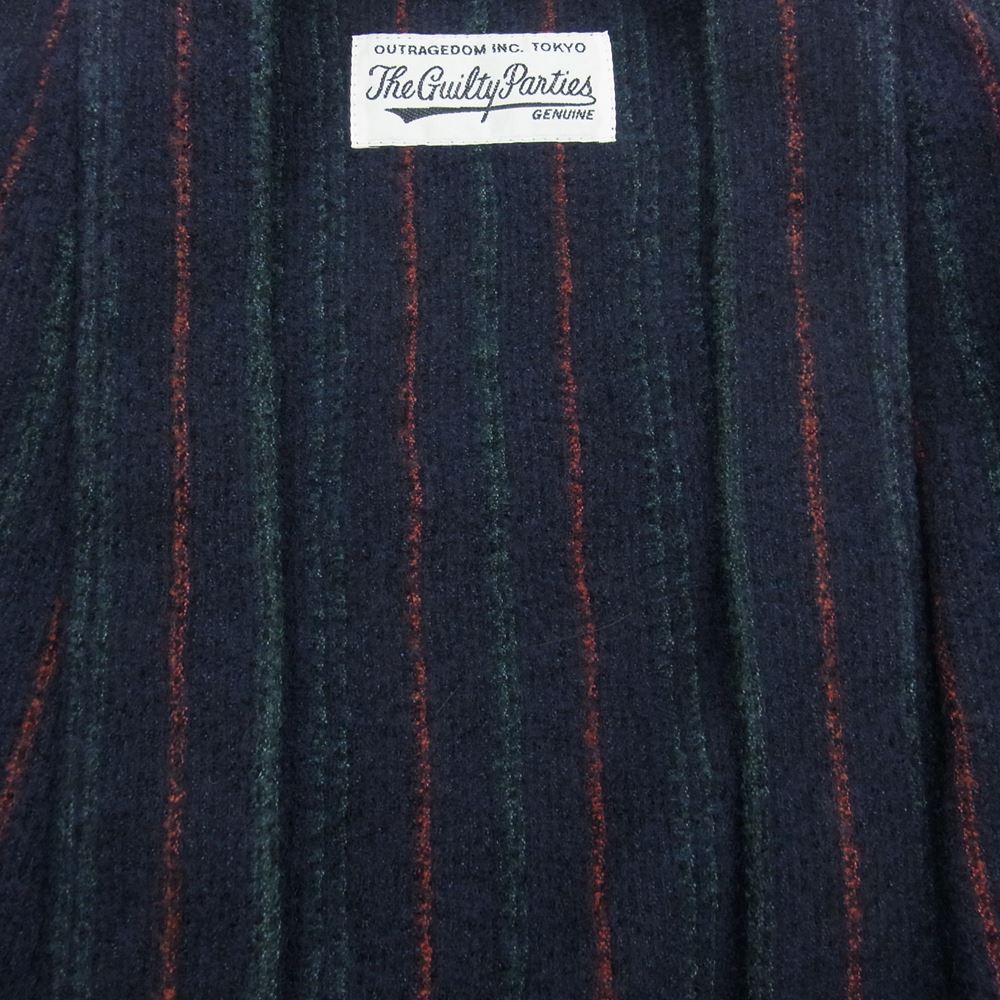 WACKO MARIA ワコマリア MULTI STRIPED GOWN COAT ウール リネン ガウン コート ネイビー系 M【中古】