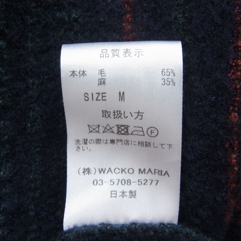 WACKO MARIA ワコマリア MULTI STRIPED GOWN COAT ウール リネン ガウン コート ネイビー系 M【中古】