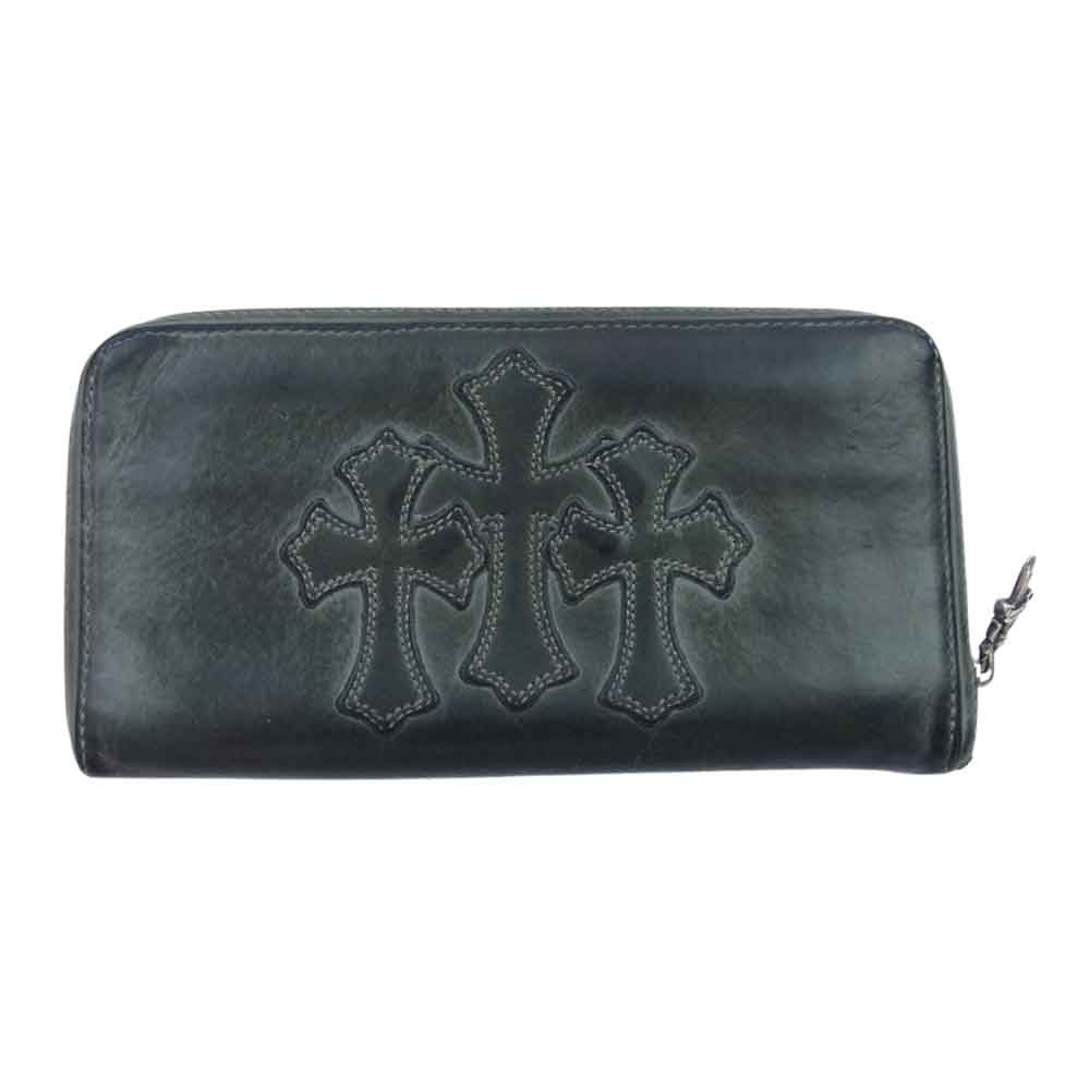 CHROME HEARTS クロムハーツ（原本無） REC F ZIP 3PTCH 3セメタリークロス ラウンドジップ レザー ウォレット 財布  グレー系 ブラック系【中古】