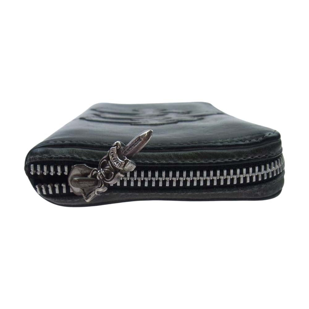 CHROME HEARTS クロムハーツ（原本無） REC F ZIP 3PTCH 3セメタリークロス ラウンドジップ レザー ウォレット 財布  グレー系 ブラック系【中古】