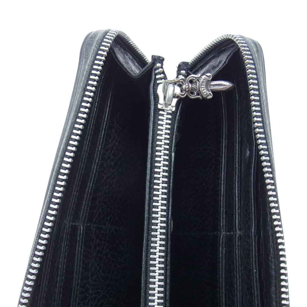 CHROME HEARTS クロムハーツ（原本無） REC F ZIP 3PTCH 3セメタリークロス ラウンドジップ レザー ウォレット 財布  グレー系 ブラック系【中古】