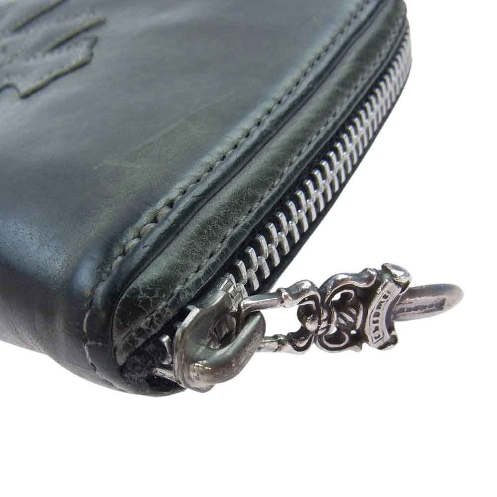 CHROME HEARTS クロムハーツ（原本無） REC F ZIP 3PTCH 3セメタリークロス ラウンドジップ レザー ウォレット 財布  グレー系 ブラック系【中古】