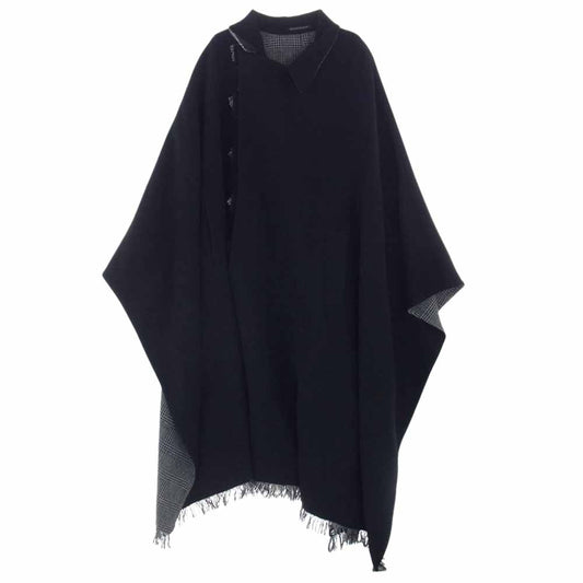 Yohji Yamamoto POUR HOMME ヨウジヤマモトプールオム 21AW HX-C14-109 I-Wフェイス ダブルフェイス ツイードチェックハギレパッチワーク マント コート ブラック系 グレー系【中古】
