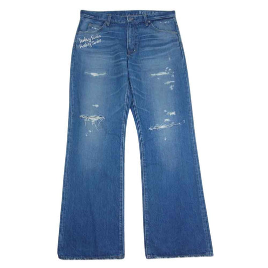 HYSTERIC GLAMOUR ヒステリックグラマー 02201AP17 野口強 別注 FANTASY FUCKS ブーツカット ダメージ デニム パンツ インディゴブルー系 32【極上美品】【中古】