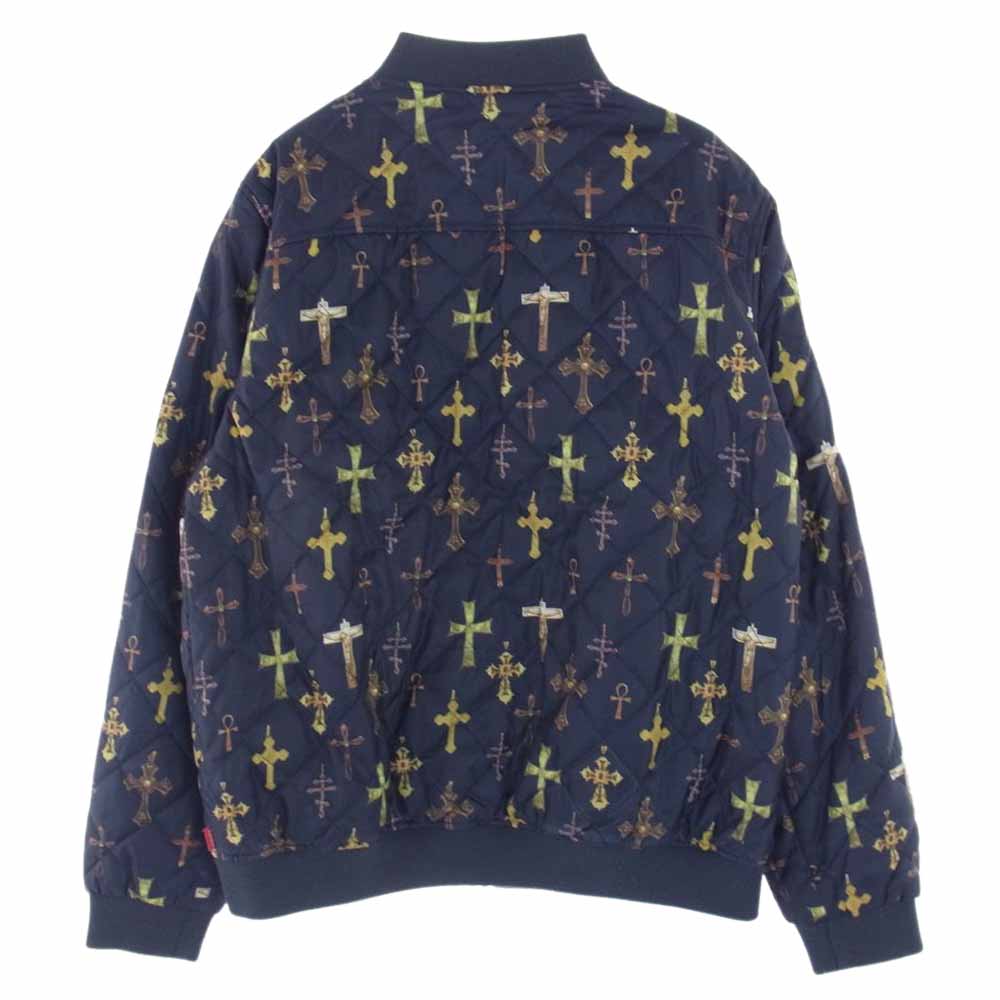 Supreme シュプリーム 13SS Crosses Reversible Bomber Jacket クロス リバーシブル キルティング ボンバー ジャケット ネイビー系【中古】