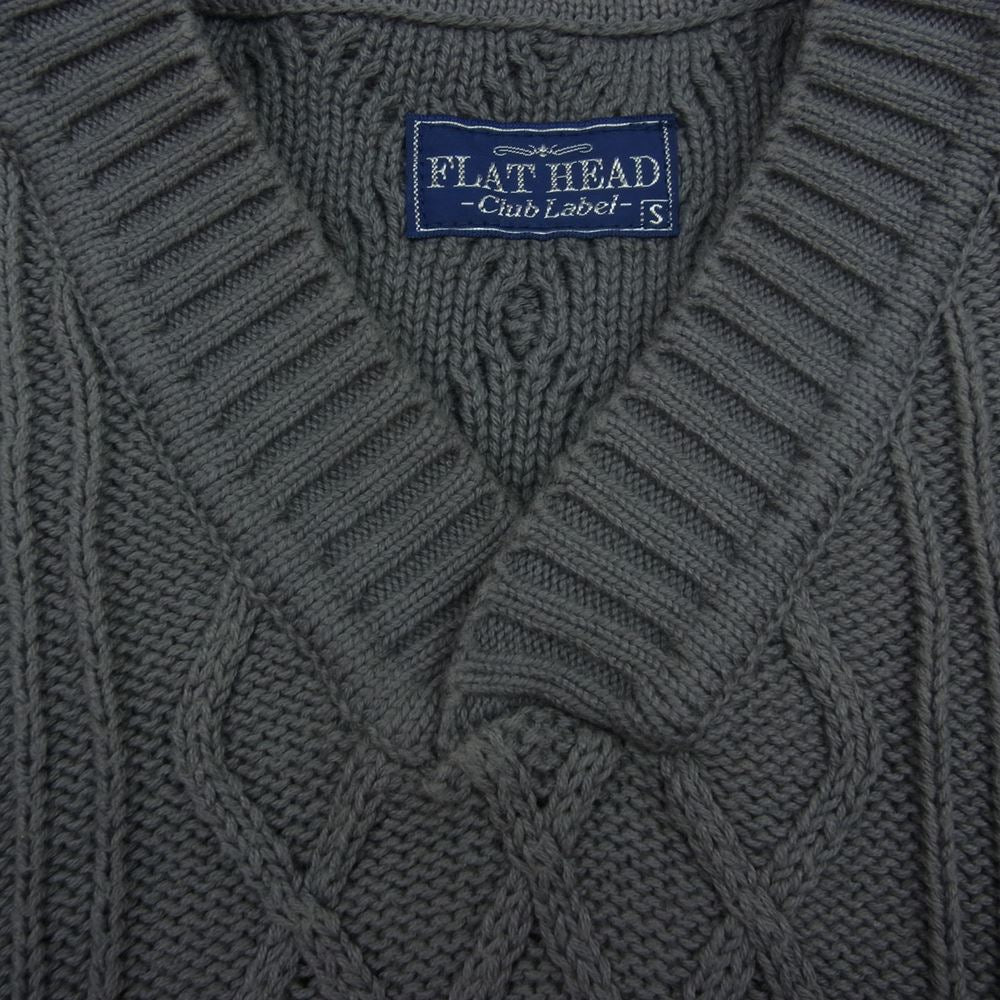THE FLAT HEAD ザフラットヘッド CL-KT002 Club Labe クラブレーベル COTTON KNIT V NECK コットン Vネック ニット グレー系 S【中古】