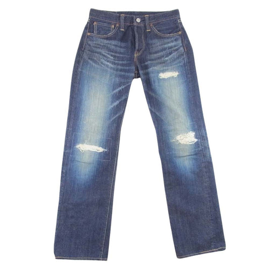 R.J.B アールジェイビー D102R ダメージ リペア 加工 ボタンフライ ストレート デニム パンツ インディゴブルー系 29【中古】