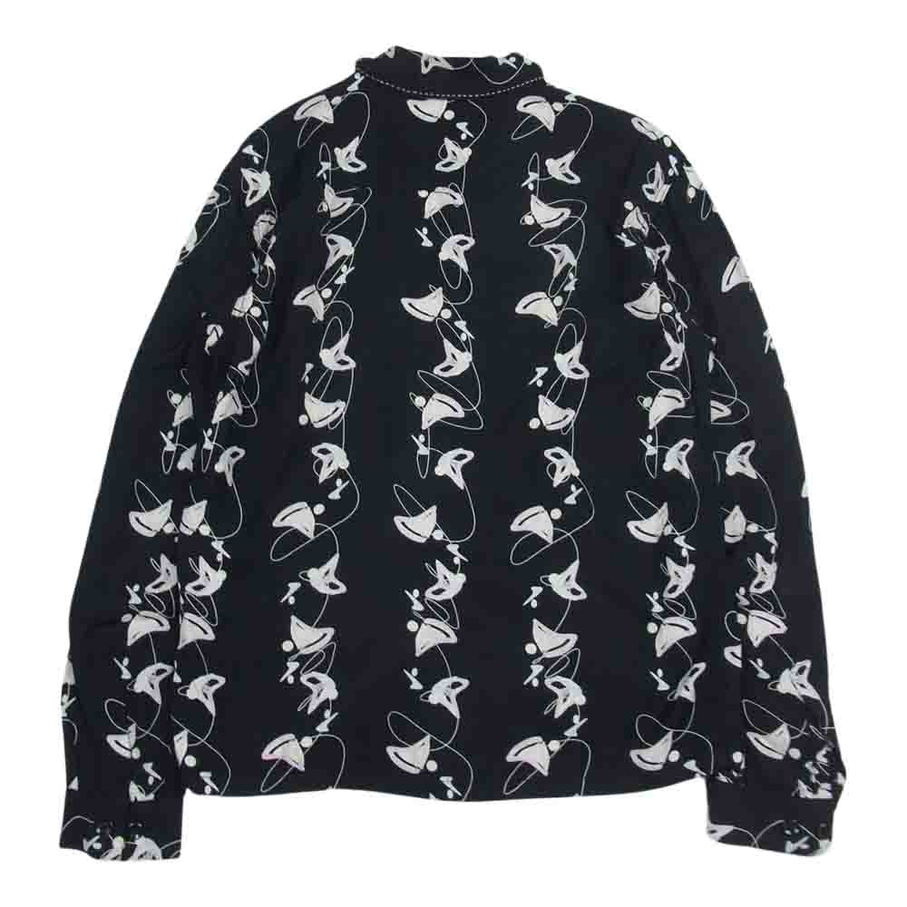 R.J.B アールジェイビー レーヨン プリント オープンカラー 長袖 シャツ ブラック系 36【中古】