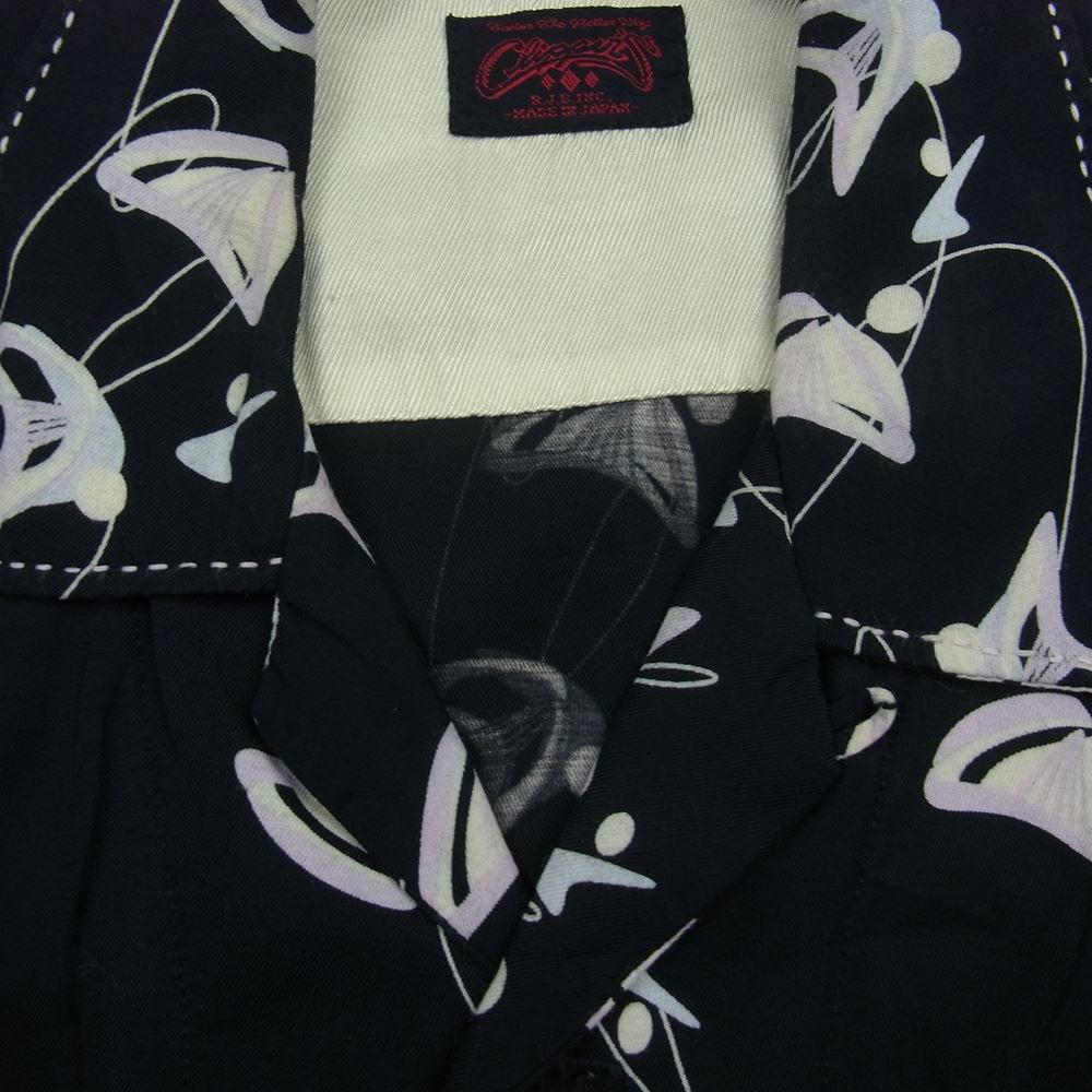 R.J.B アールジェイビー レーヨン プリント オープンカラー 長袖 シャツ ブラック系 36【中古】