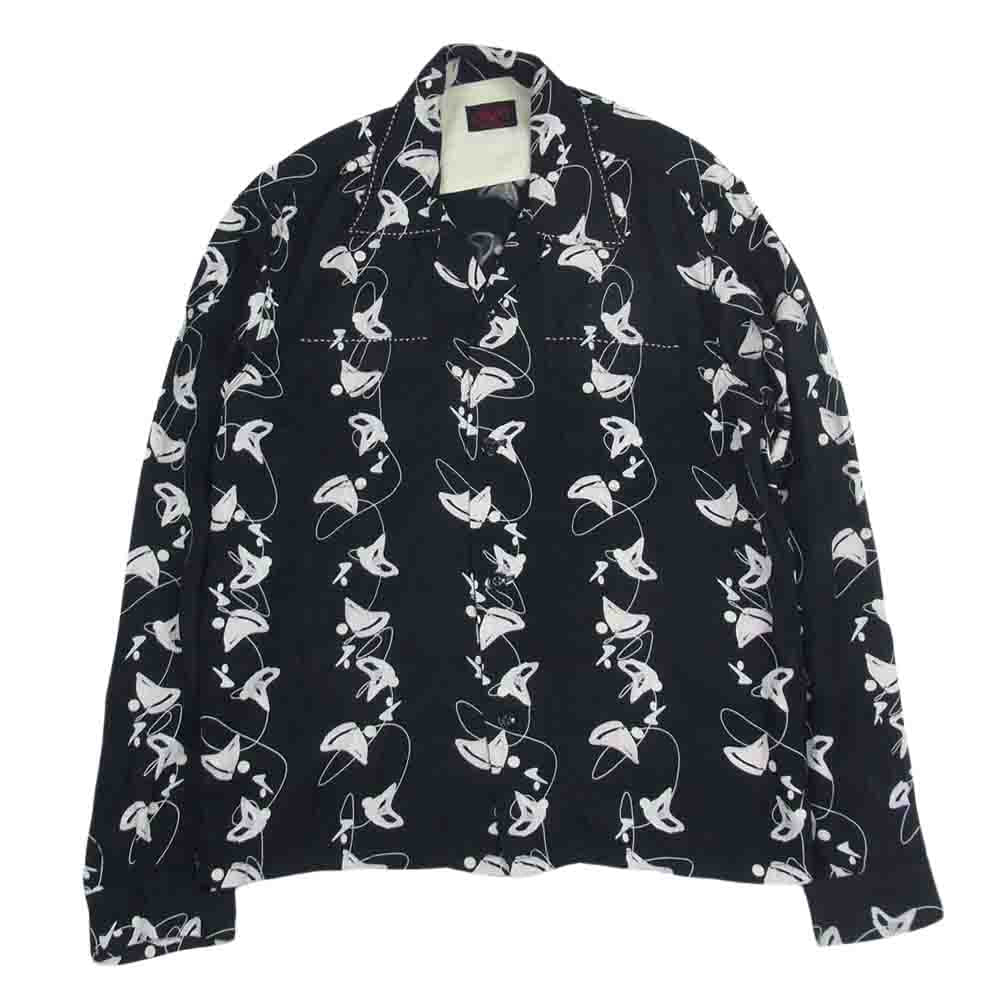 R.J.B アールジェイビー レーヨン プリント オープンカラー 長袖 シャツ ブラック系 36【中古】