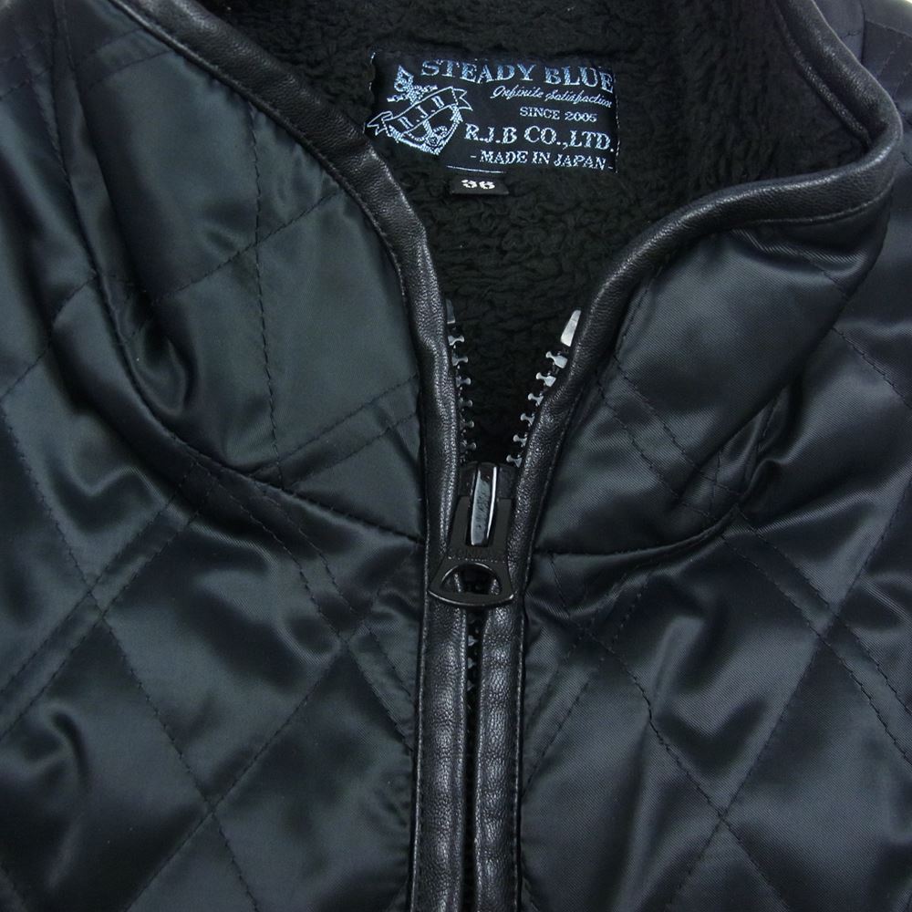 R.J.B アールジェイビー STEADY BLUE ラムレザー 切替 キルティング ボア ベスト ブラック系 36【中古】