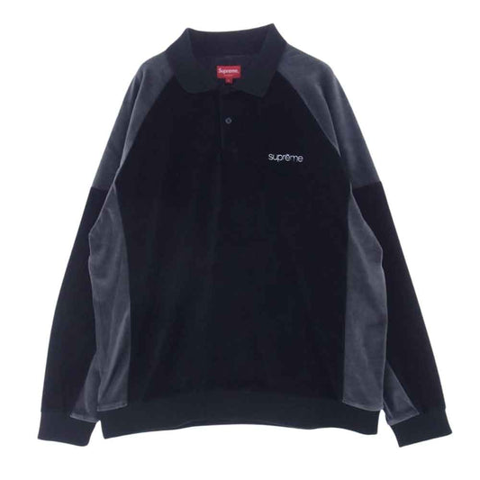 Supreme シュプリーム 22AW Paneled Velour L/S Polo パネル ベロア ポロシャツ 長袖 ブラック系 グレー系 L【中古】